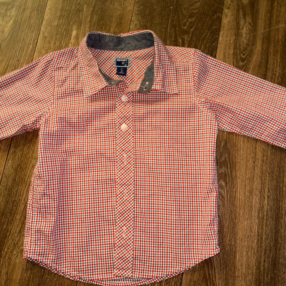 GAP Kids Red and White Plaid Button-Down Shirt